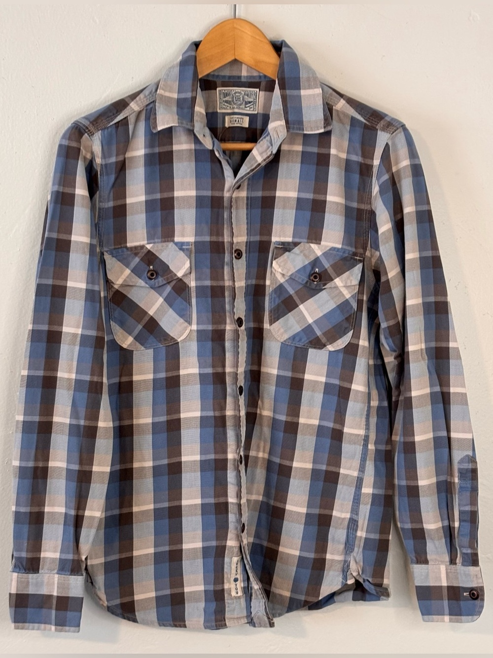 LUCKY BRAND Dungarees Plaid Button-Down Shirt in Blue & Gray Men’s X-Small